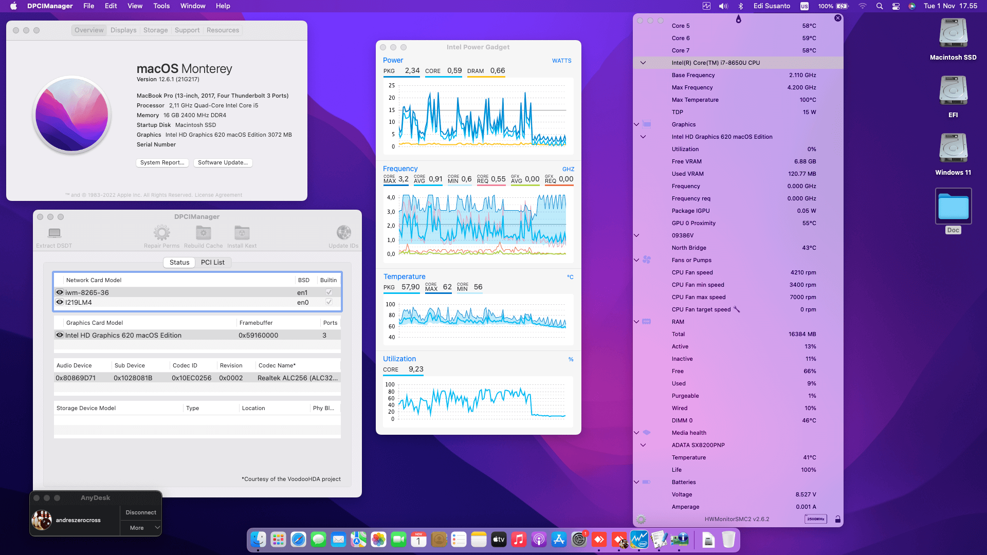 Success Hackintosh macOS Monterey 12.6.1 Build 21G217 in Dell Latitude 7390